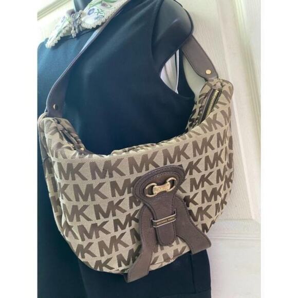 michael kors all over logo brown beige jacquard fa - Picture 5 of 11